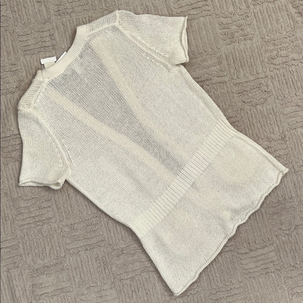 White Short Sleeve Cardigan cotton linen blend Size Medium, New - Picture 13 of 16